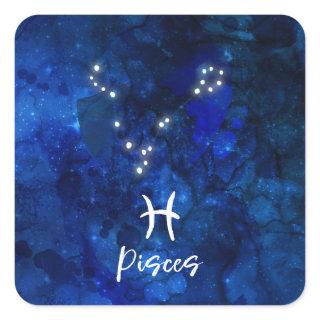 Pisces Zodiac Constellation Blue Galaxy Celestial Square Sticker