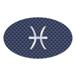 Pisces Zodiac on Blue Carbon Fiber Print Oval Sticker