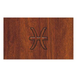 Pisces Zodiac Sign in Mahogany Wood Style Rectangular Sticker