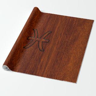 Pisces Zodiac Sign in Mahogany Wood Style