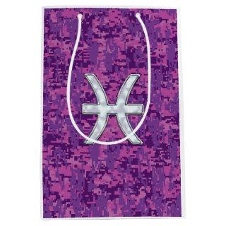 Pisces Zodiac Sign on Pink Digital Camo Medium Gift Bag