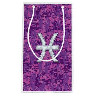 Pisces Zodiac Sign on Pink Digital Camo Small Gift Bag