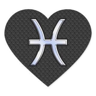 Pisces Zodiac Symbol on Black Snake Skin Decor Heart Sticker