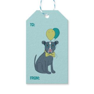 Pit Bull Puppy Dog Wearing Glasses with Balloons Gift Tags