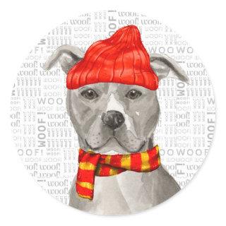 Pit Bull Staffordshire and Woof Word Art Christmas Classic Round Sticker