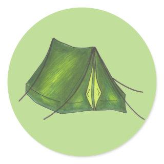 Pitch a Tent Summer Camp Camping Hiking Green Classic Round Sticker