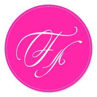 PixDezine monogram F, diy background color Classic Round Sticker