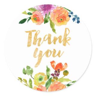 PixDezine watercolor floral/orange ranunculus Classic Round Sticker