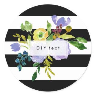 PixDezine watercolor floral/ranunculus/stripes Classic Round Sticker