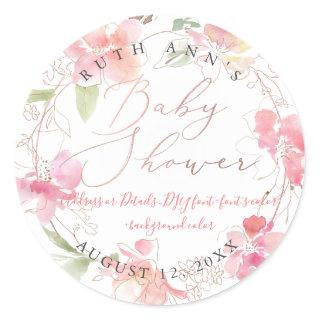 PixDezines Baby Shower, Floral Watercolor, Blush Classic Round Sticker