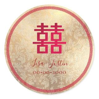 PixDezines CHINESE DOUBLE HAPPINESS/FAUX FOIL Classic Round Sticker