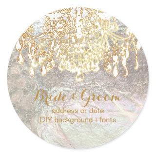 PixDezines gold tone crystal chandelier Classic Round Sticker