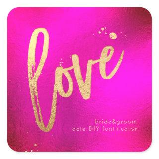 PixDezines hot+flashy pink faux gold love Square Sticker