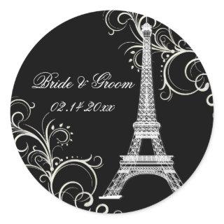 PixDezines La Tour Eiffel+Swirls/DIY color Classic Round Sticker