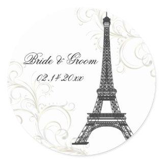 PixDezines La Tour Eiffel+Swirls/DIY color Classic Round Sticker