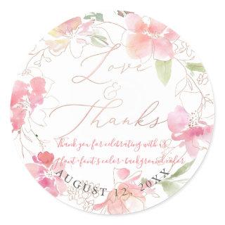 PixDezines Love+Thanks, Floral Watercolor, Blush Classic Round Sticker