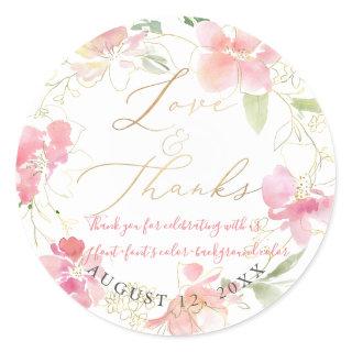 PixDezines Love+Thanks, Floral Watercolor, Blush Classic Round Sticker
