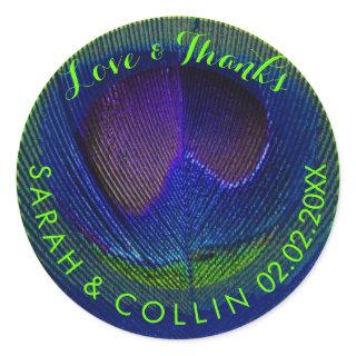 PixDezines peacock eye/cobalt blue/neon green Classic Round Sticker