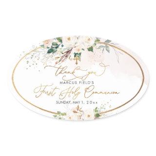 PixDezines watercolor blush pink roses Communion C Oval Sticker