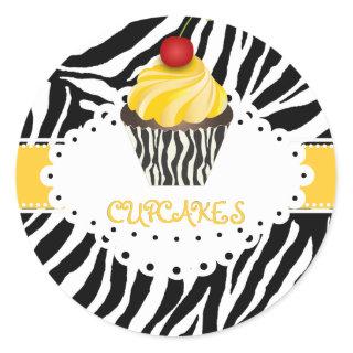 PixDezines zebra+cupcake/DIY color Classic Round Sticker