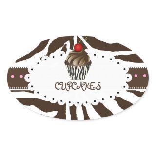 PixDezines zebra+cupcake/DIY color Oval Sticker