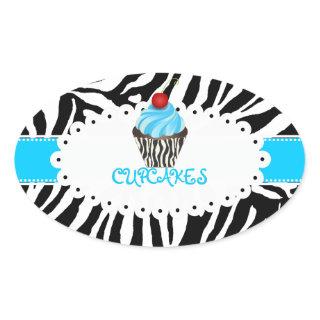 PixDezines zebra+cupcake/DIY ribbon color Oval Sticker
