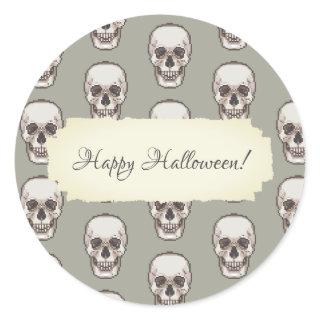 Pixel Art Gothic Spooky Skull Pattern Classic Round Sticker