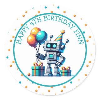 Pixel Art Robot in Orange and Teal Birthday  Classic Round Sticker
