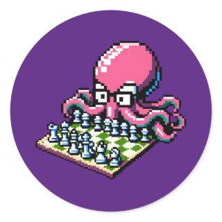 Pixel Octopus Chess Retro Strategy Board Game Art Classic Round Sticker