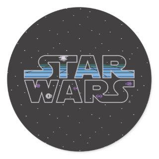 Pixel Starfield & Space Ships Star Wars Logo Classic Round Sticker