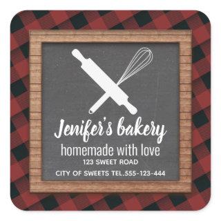 Plaid Chalkboard whisk rolling pin bakery Square S Square Sticker