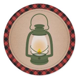 Plaid Green Camping Lantern Classic Round Sticker