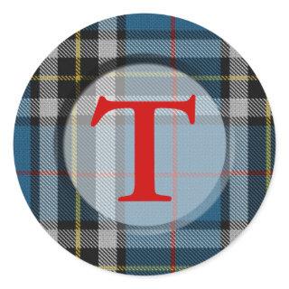 Plaid Monogram/Photo Frame Classic Round Sticker