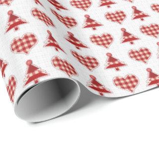 Plaid Red Christmas Trees and Hearts Pattern