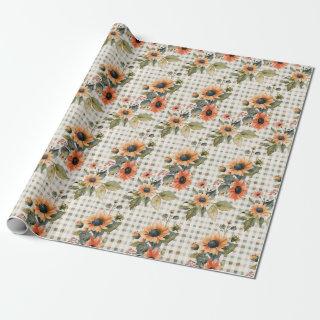 Plaid Sage Green and Sunflowers Pattern