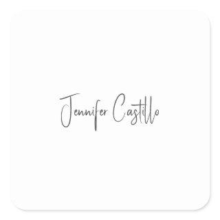 Plain Black White Minimalist Calligraphy Square Sticker
