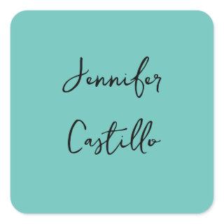 Plain Blue Black Minimalist Modern Calligraphy Square Sticker