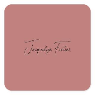 Plain Elegant Minimalist Calligraphy Script Name Square Sticker