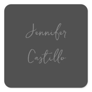 Plain Grey Minimalist Modern Calligraphy Square Sticker