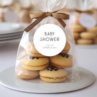 Plain Modern Text Black and White Baby Shower Classic Round Sticker
