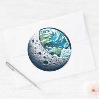 Planet Earth and Its Moon: Celestial Wonder Classic Round Sticker