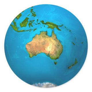 Planet Earth - Australia - Colorful Globe. 3d Classic Round Sticker