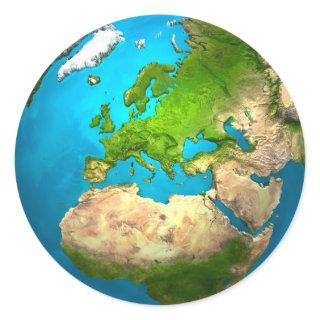 Planet Earth - Europe - Colorful Globe. 3d Render Classic Round Sticker