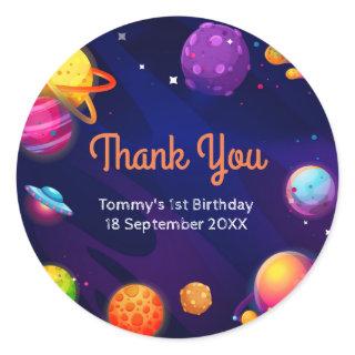 Planet solar space 1st birthday Thank You Sticker