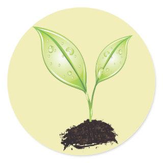 Plant ~ Seedling Green Earth Leaf & Root Seed Classic Round Sticker
