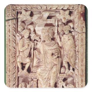 Plaque depicting King David enthroned Square Sticker