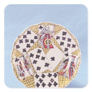 Plate decorated with a trompe l'oeil square sticker