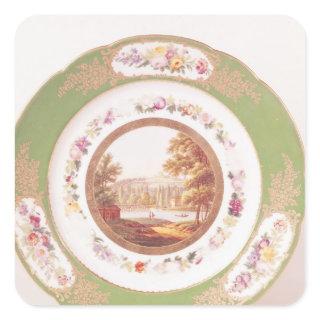 Plate depicting the old Pont de Sevres Square Sticker
