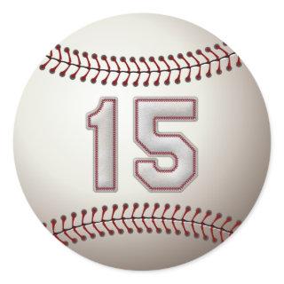 Player Number 15 - Cool Baseball Stitches Classic Round Sticker
