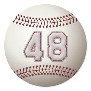Player Number 48 - Cool Baseball Stitches Classic Round Sticker